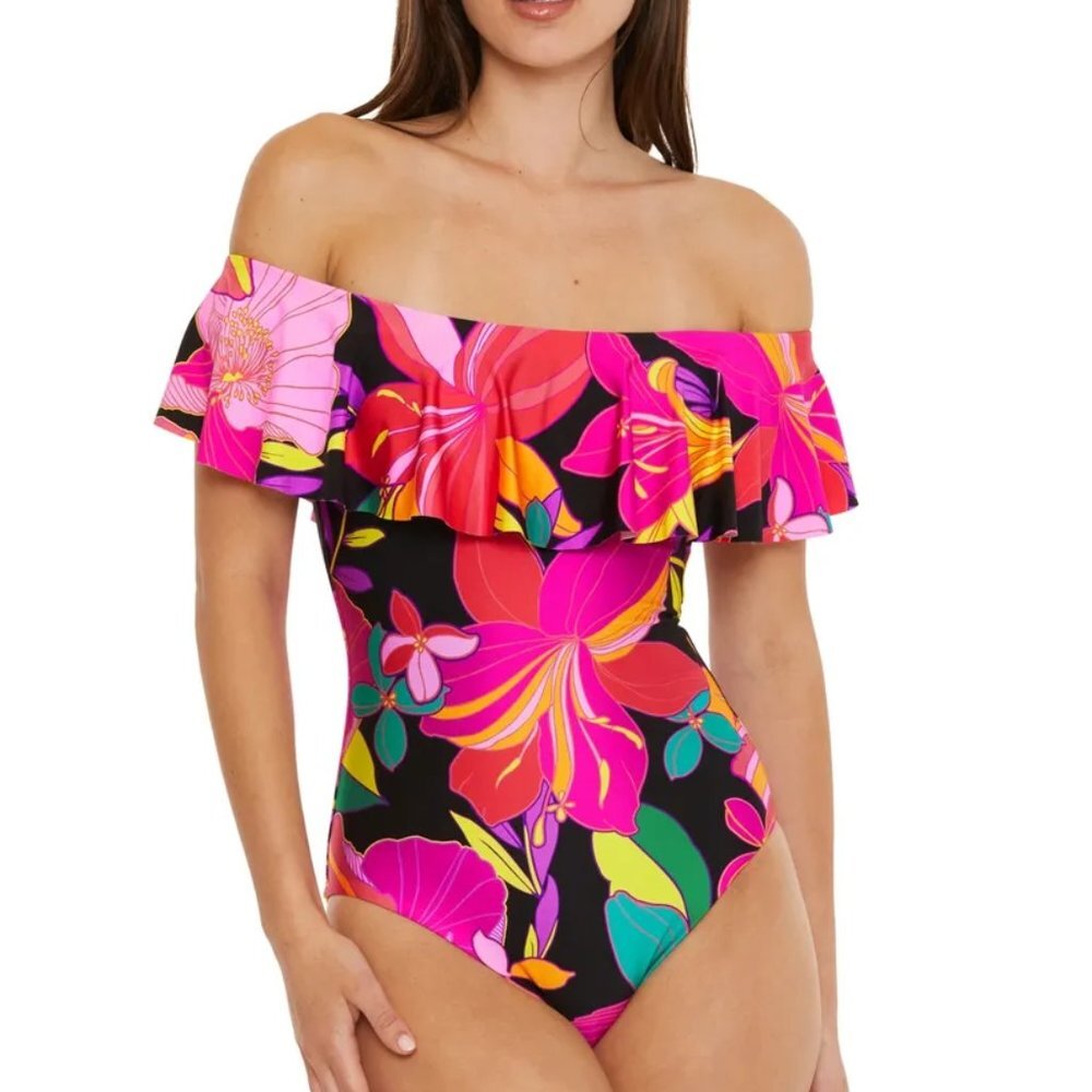 NWT Trina Turk Solar Floral Off the Shoulder One Piece Swimsuit